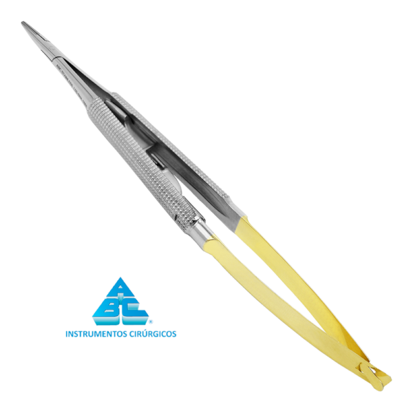 PORTA AGULHA CASTROVIEJO CABO REDONDO COM TRAVA 14CM RETO T/C