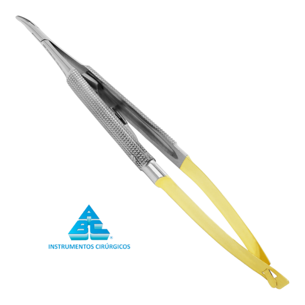 PORTA AGULHA CASTROVIEJO CABO REDONDO COM TRAVA 14CM CURVO T/C